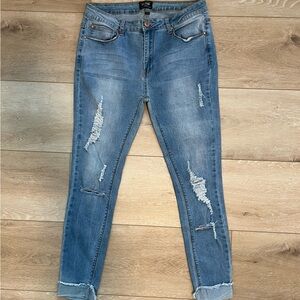Iris Blue Skinny Jeans with Distressed Details